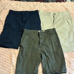 Set of 3 pairs Old Navy Kids Flat Front Shorts - Navy, Olive, Khaki